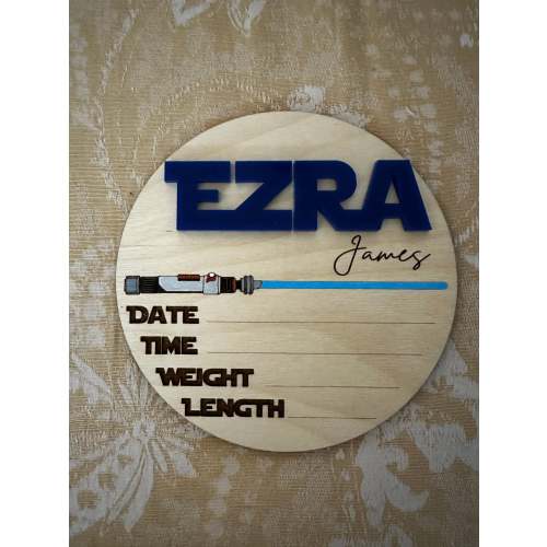 Lightsaber Wooden Birth Announcement | Personalized Newborn Announcement | Baby Shower Gift | Newborn Gift