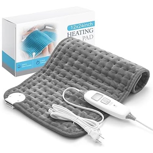 Electric Heating Pad for Back Pain Relief & Cramps - 6 Heat Settings,Auto Shut Off,Moist Heat Options,Portable Heated Pads for Neck/Shoulder Machine Washable Gift for Men Women,Grey,12"x24"