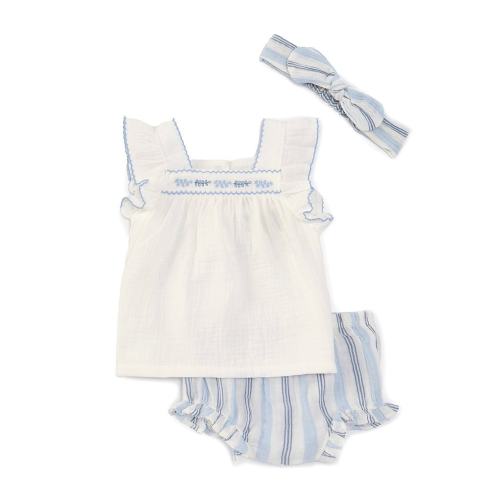 Little Me Baby Girls 3-12 Months Flutter-Sleeve Embroidered Gauze Tunic Top & Striped Gauze Bloomer Set