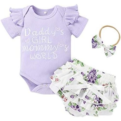Catpapa Newborn Baby Girl Romper Jumpsuit Bodysuit +Pants Shorts+Headband Outfit Set