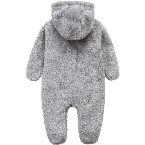 Newborn Baby Jumpsuit Hooded Fleece Rompers Long Sleeve Onesies Outwear Outfits - (0-3)month - Gray