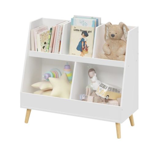 Ruvalino Decorative Bookshelf Kids Bookcase with Cubbies for Nursery and Montessori Space, White, 31.5"*13.39"*28.54"