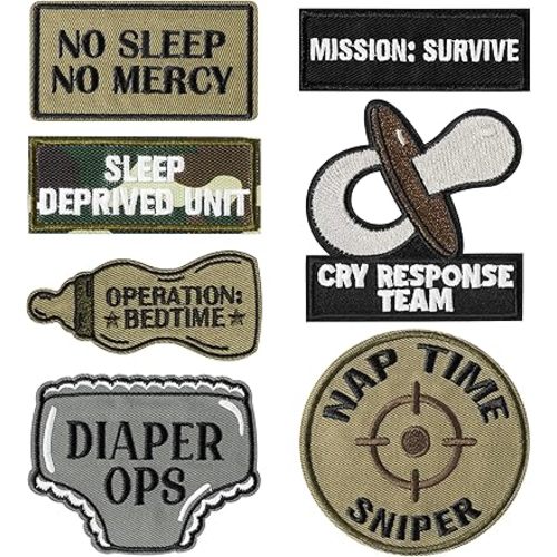 7Pcs Funny Daddy Mommy Tactical Patches with Hook and Loop Cute Pacifier Bottle Sew on Embroidered Applique Repair Emblem Patch Mother's Day Father's Day DIY Crafts Gift for Diaper Bags Lunch Bags Hat