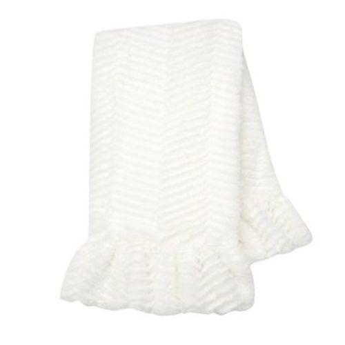 Lambs & Ivy Signature White Ruffled Lux Minky/jersey Chevron Baby Blanket