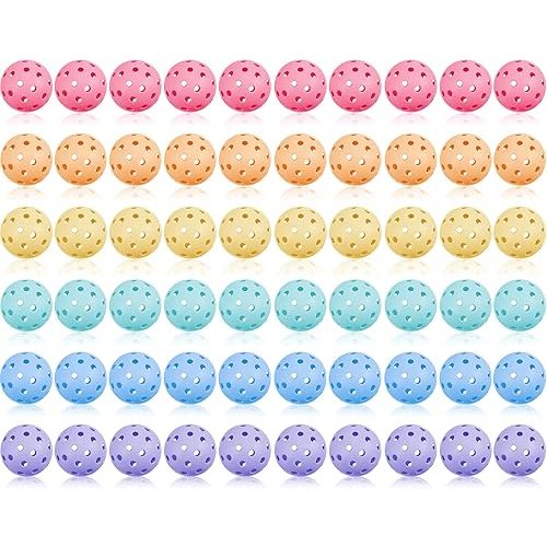 Tradder 60 Pcs Plastic Practice Baseballs Bulk 40 Holes Multi Color Practice Golf Balls for Outdoor Indoor Tournament Play Training for All Style Paddle, 2.9 Inches