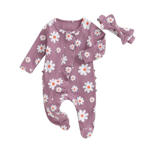 Ayalinggo Newborn Baby Girl Fall Winter Outfits Clothes Knit Jumpsuit Ruffle Romper Newborn Coming Home Outfit for Baby Girl