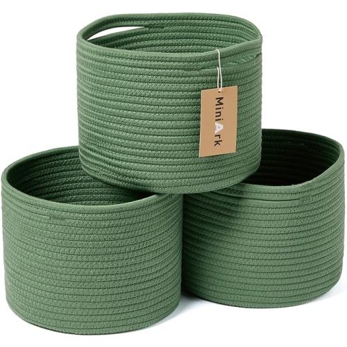 Small Basket for Organizing | Cube Shelf Closet Storage Baskets | 9.7×9.7×7.1” | Woven Rope Gift Basket | Nursery | Round 3 Packs Green
