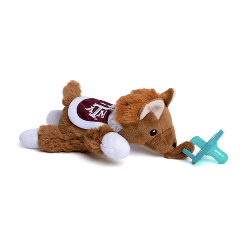 Gamezies Baby Boy and Girl Silicone Pacifier with College Mascot Stuffed Toy Plush, Collegiately Licensed, Texas A&M University