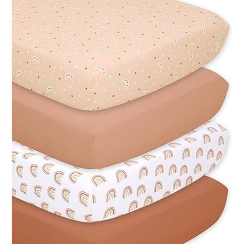 The Peanutshell Fitted Crib Sheet Set, Boho Rainbow, 4 Pack