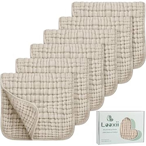 Looxii Muslin Burp Cloths 100% Cotton Muslin Cloths Large 20''x10'' Extra Soft and Absorbent 6 Pack Baby Burping Cloth for Boys and Girls (Apricot)