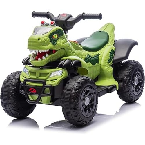 Electric Ride On Dinosaur ATV for Kids Age 3,12V Kids Electric Car with 4 Wheelers Ride On Toy with Music,Bluetooth & LED Lights,Birthday Gift for Unisex Child and Toddler