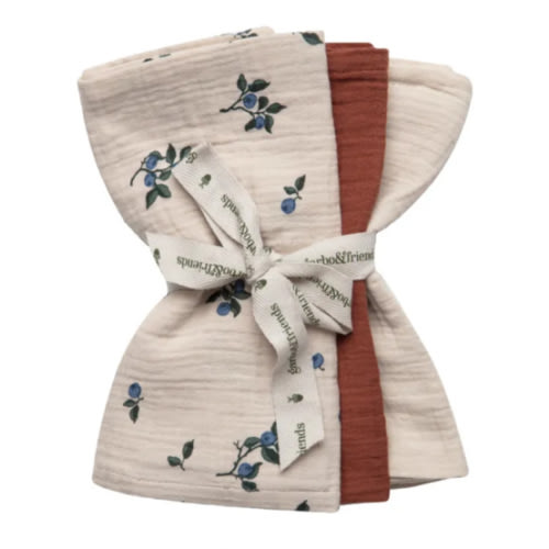 Blueberry Cotton Muslin Burp Cloths - Set of 3 | Ivory