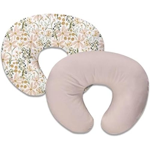 Nursing Pillow Cover,2-Pack Removable Cover for Breastfeeding Pillows,Ultra-Soft Baby Nursing Pillow, Fits Newborn Feeding Pillow 22.5in*18in(Daisy&Solid Color)
