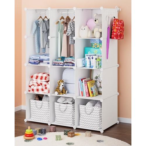 CUBEDIY Baby Closet Organizer for Nursery: Durable Baby Wardrobe for Closet - Customizable Baby Dresser Amoire Shelves - Waterproof Shelf Clothes Organizer w/Wall Fixation (White)