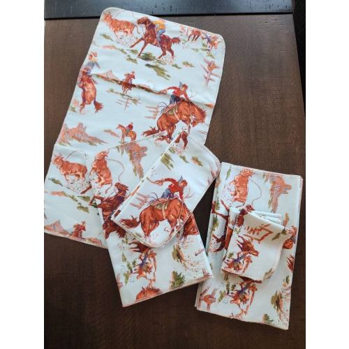 Little Cowboy Flannel Burp Cloths and Wash Cloth Bundle / Western Theme Baby Burp Pads