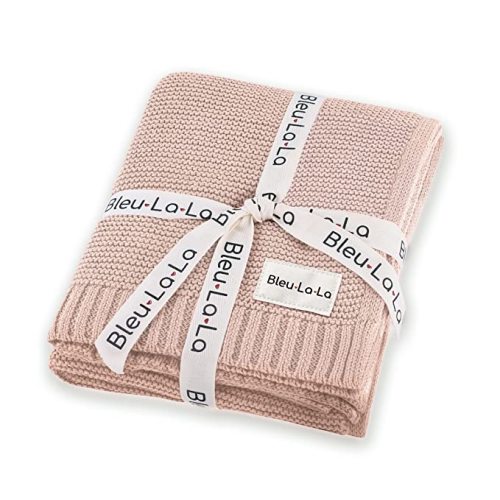 Bleu La La Baby Receiving Blanket for Girls Organic Cotton Knit Soft Warm Cozy Unisex Cuddle Stroller Crib Swaddler Blanket for Newborns, Infants Toddler, Boys and Girls (0-2Yrs - Blush Pink) - 0-2 Years