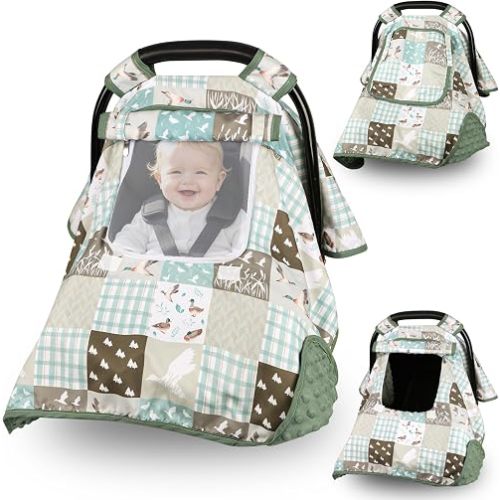 Mallard Duck Baby Car Seat Cover, HNHUAMING Infant Car Seat Covers for Baby Girl Boy, Minky Carseat Canopy with Peep Windows, Neutral