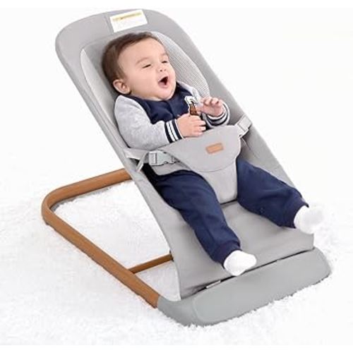 AMKE CooCon Baby Bouncer,Ergonomic Bouncer Seat for Babies with 3 Recline Positions,Portable Newborn Bouncer Seat, Mesh Design Bouncers for Infants,Gray