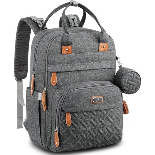 BabbleRoo Diaper Bag Backpack, Baby Essentials Travel Bag with Changing Pad, Stroller Straps & Pacifier Case