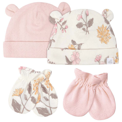 4-Piece Baby Girls Vintage Floral Caps & Mittens Set – Gerber Childrenswear