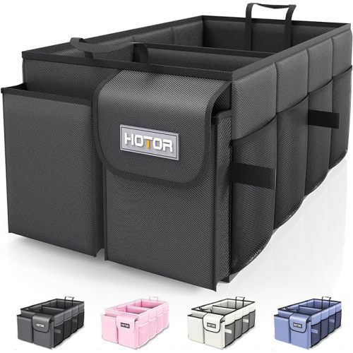 HOTOR Trunk Organizer for Car - Large-Capacity Car Organizer, Foldable Trunk organizer for SUVs & Sedans, Sturdy Car Organization for Car Accessories, Tools, Sundries, Black, 2 Compartments - Two front pocket