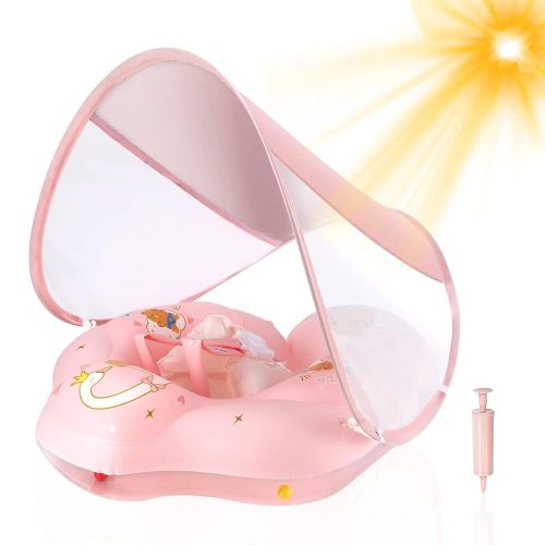 Baby Float with Canopy UPF50+ Sun Protection for Infant Newborn Toddler Inflatable Swimming Spring Swim Water Float 0-36 Months with Balance Ball Safety Seat
