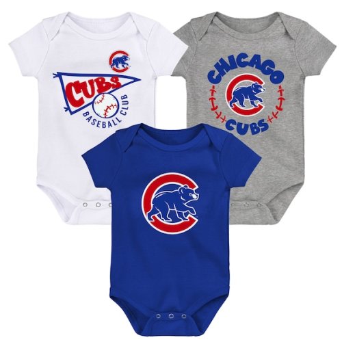 Chicago Cubs Newborn & Infant Biggest Little Fan 3-Pack Bodysuit Set - Royal/White/Heather Gray
