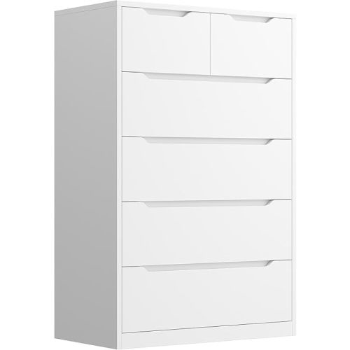 EnHomee 6 Drawers Dresser for Bedroom, Modern Chest of Drawers, White Dresser with Large Organizer, Deep Drawer and Smooth Metal Rail, White
