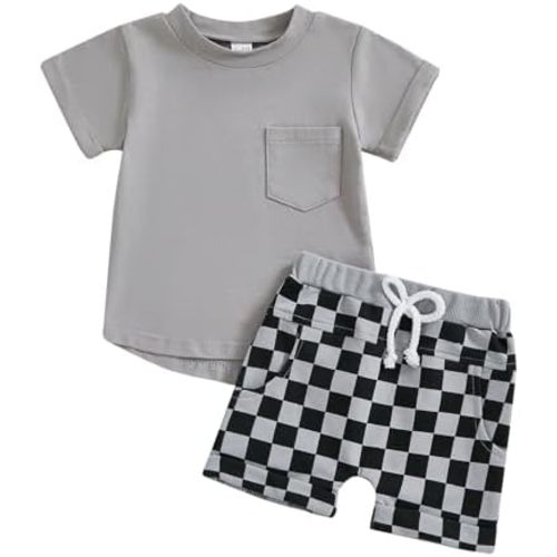 Toddler Baby Boy Summer Clothes Solid Color Short Sleeve Shirt Tops and Shorts Set Summer Outfit 2Pcs