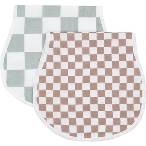 LifeTree Muslin Baby Burp Cloths Sets for Unisex - 2 Pack Large 70% Viscose from Bamboo and 30% Cotton Burping Cloths for Newborn, Baby Girls and Boys (Checkered)