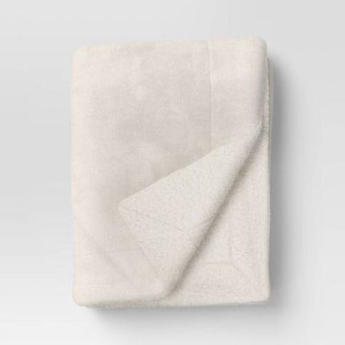50"x60" Plush Throw Blanket Faux Shearling Reverse Ivory - Threshold™: Lightweight, Recycled Polyester, Machine Washable