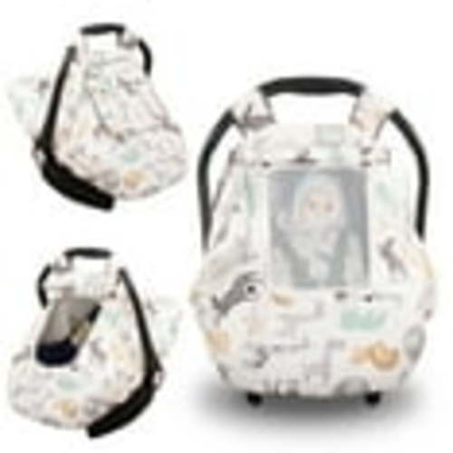 Beavtaens 3-in-1 Baby Car Seat Cover, Winter Carseat Canopy, Soft and Breathable (White Animals)