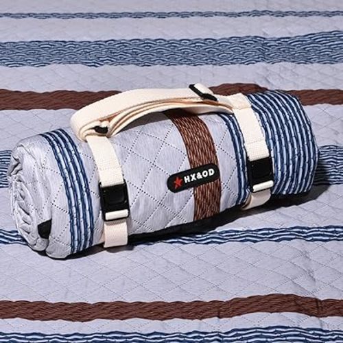 Waterproof Picnic Mat, Outdoor Camping Oversized Field Blanket. Portable Thickened Camping Blanket, Suitable for Beach, Camping, Music Festival, Party, Outdoor Adventure. (Brown&Blue&White, 80”x80”)