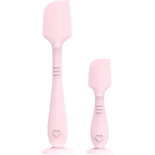 Baby Diaper Cream Spatula Silicone Diaper Cream Applicator Soft Baby Bottom Brush Butt Paste Spatula with Suction Base (Pink,L+S)