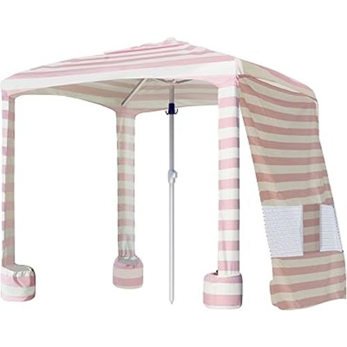 AMMSUN Beach Cabana, 6.2'×6.2' Beach Canopy, Easy Set up and Take Down, Cabana Tent with Sand Pockets, Instant Sun Shade with Side Wall, Elegant Pink