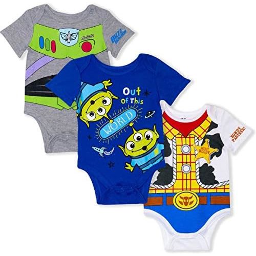 Disney Toy Story Woody, Green Aliens & Buzz Baby Boys 3 Pack Bodysuit for Newborn and Infant