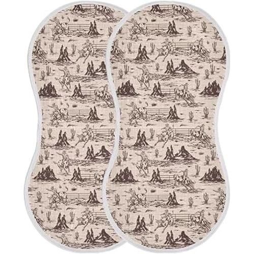 Western Baby Muslin Burp Cloths Set of 2 American Cowboy Muslin Washcloths Cute Milk Spit Up Rags Soft Newborn Towel Burp Cloth Bib for Unisex Boys and Girls, 22 x 11 Inch