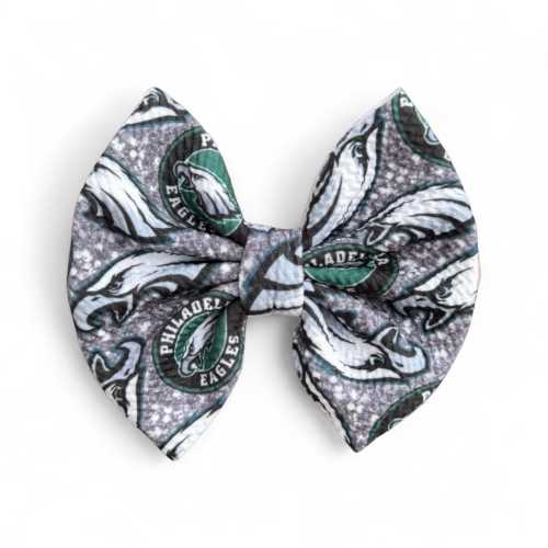 Eagles Hair Bow | Philly Football Hair Accessory | Silver Green Black Bow | Game Day Hair Clip | Philadelphia Team Colors Gift