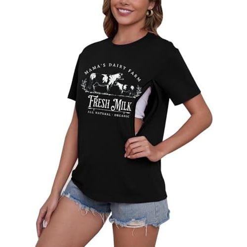 Mama Shirt Nursing Shirts for Breastfeeding Zip Maternity Tshirts Causal Mom Graphic Tees Mothers Gift Tops