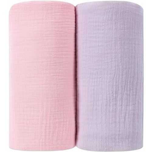 DaysU Muslin Baby Swaddle Blanket, Cotton Swaddling Blankets for Baby Boy and Girl, Nursery Skin-Friendly Baby Receiving Blanket for Newborns, Breathable Swaddle Wrap 2 Pack, 47”x47”-Pink+Lilac