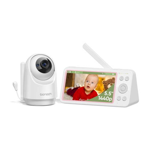 bonoch 1440p Baby Monitor with 5'' Screen 240 hours Long Powered ,AI-Powered Detect for Sleep Turn Over/Cry/Motion
