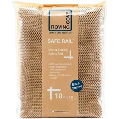 Roving Cove Stair Banister Guard 10ft x 3ft, Railing Safety Net for Baby Proofing, Child Safety Gate Cover, Balcony Mesh Netting, Almond Brown