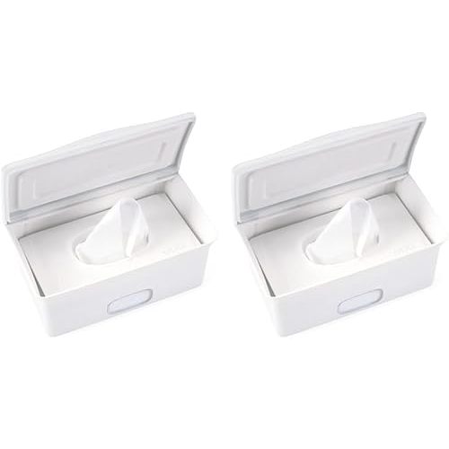 Ubbi Baby Wipes Dispenser | Baby Wipes Case | Baby Wipes Holder with Weighted Plate, Keeps Wipes Fresh and Non-Slip Rubber Feet, White (Pack of 2)