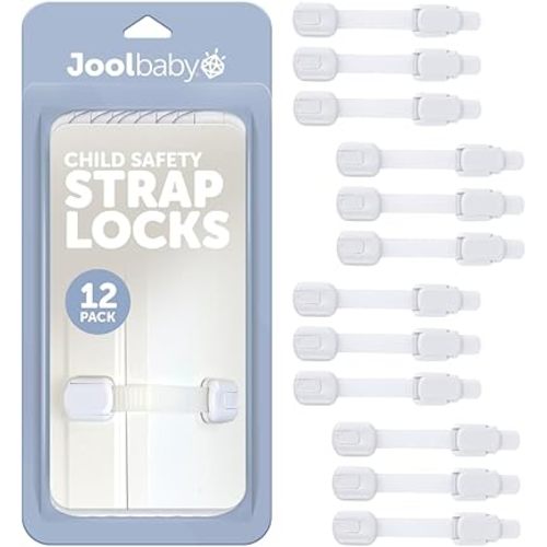 Child Safety Strap Locks (12 Pack) Baby Proof Cabinets, Drawers, Fridge, Toilet & Trash Cans – 3M Adhesive Childproof Locks – Jool Baby