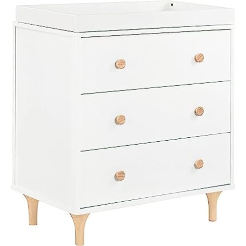 Babyletto Lolly 3-Drawer Changer Dresser with Removable Changing Tray in White and Natural, Greenguard Gold Certified