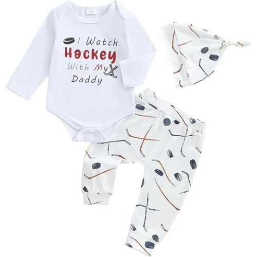 GOOCHEER Newborn Baby Boy Clothes Fall Winter Outfit Ice Hockey Long Sleeve Romper Shirt Tops Pants Hat Set