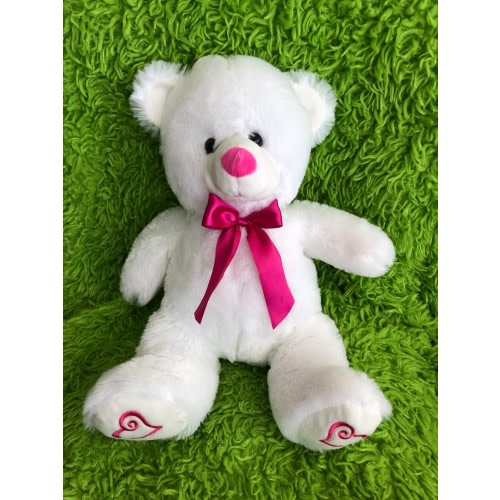 White Teddy Bear Heart Feet Stuffed Animal Plush 17" Pink Bow Nose Valentine