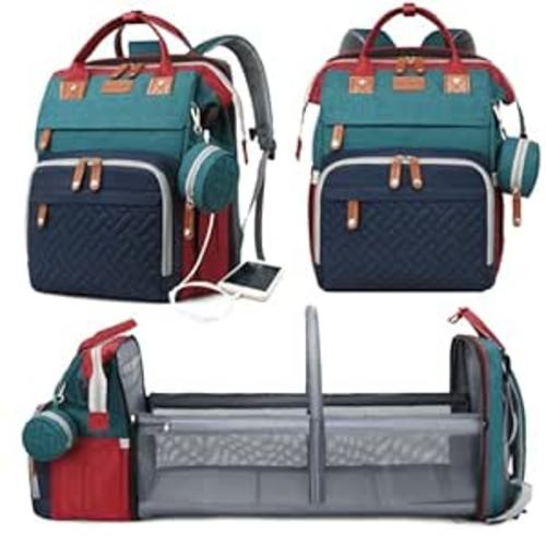 Astro alan Baby Diaper Bags with Changing Station, Waterproof Diaper Bag Backpack for Moms Dads with USB Charging Port, Baby Shower Gifts, Large Capacity diaper backpack, Red-Green-Blue