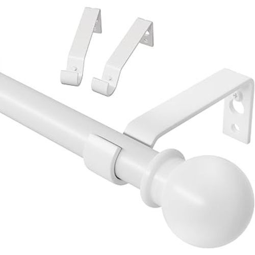 White Curtain Rods for Windows 28 to 48 inch, Adjustable Curtain Rod Set with Brackets Easy Install, Decorative 5/8" Drapery Rod, Heavy Duty Curtain Rods for Bedroom, Kitchen, Living Room