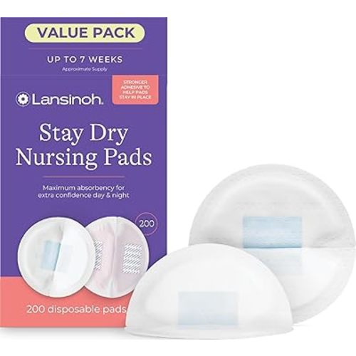 Lansinoh Stay Dry Disposable Nursing Pads, Soft and Super Absorbent Breast Pads, Breastfeeding Essentials for Moms, 200 Count